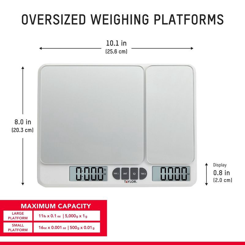 slide 2 of 13, Taylor 11lb Dual Platform Digital Kitchen Food Scale, 11 lb