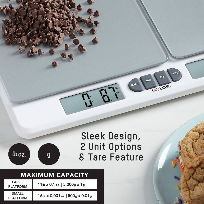 slide 4 of 13, Taylor 11lb Dual Platform Digital Kitchen Food Scale, 11 lb