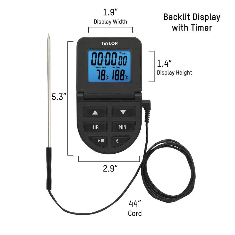 slide 2 of 7, Taylor Kitchen Programmable Cooking Thermometer with Wired Probe, 1 ct