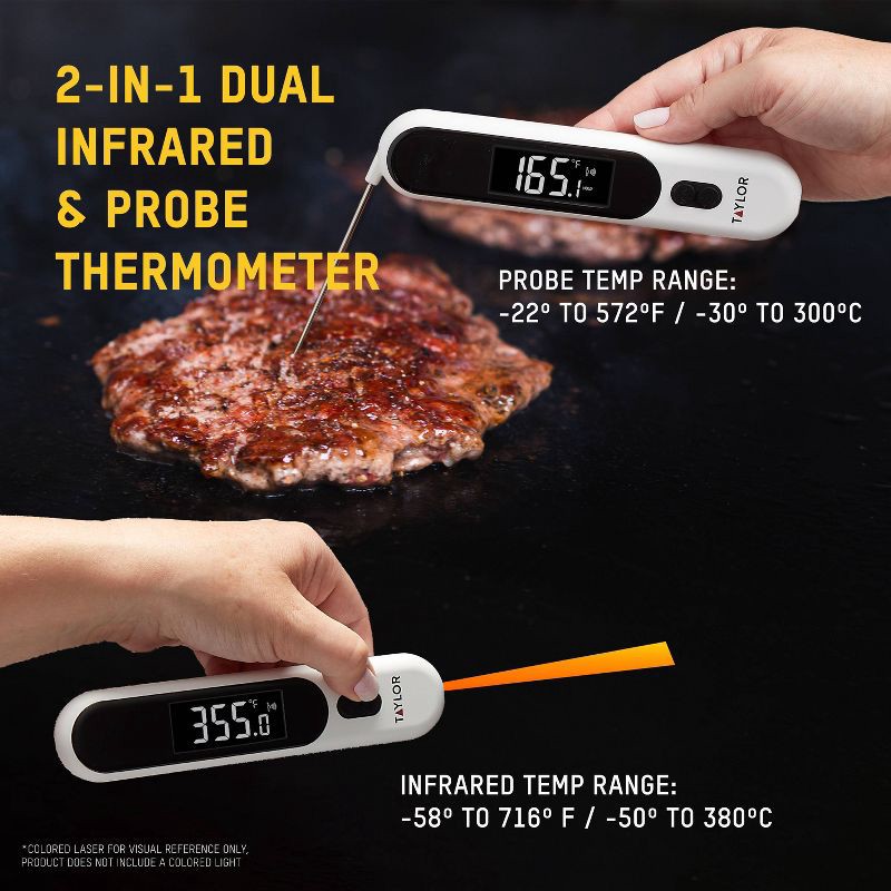 slide 2 of 7, Taylor Dual Digital Folding Cooking Thermometer and Infrared Surface, 1 ct