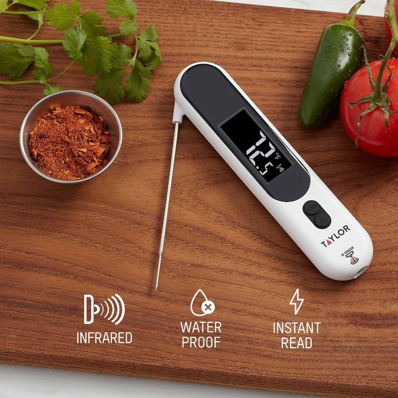 slide 3 of 7, Taylor Dual Digital Folding Cooking Thermometer and Infrared Surface, 1 ct