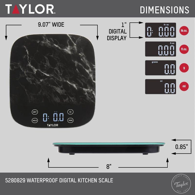 slide 2 of 11, Taylor 22lb Waterproof Digital Kitchen Food Scale Black, 22 lb