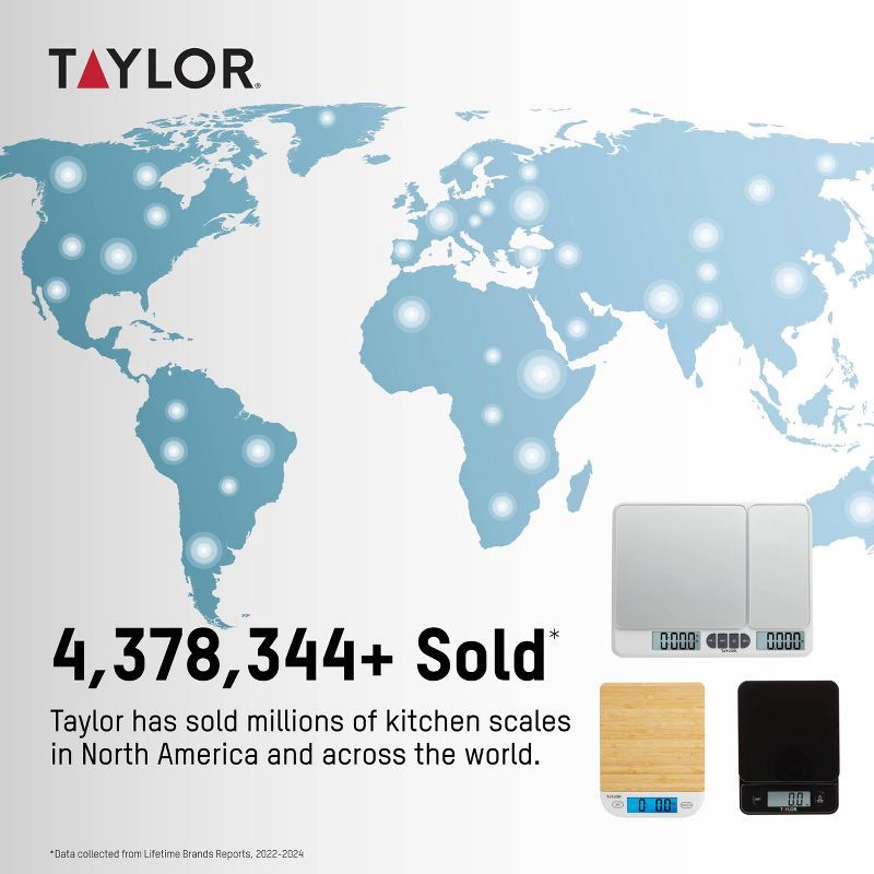 slide 11 of 11, Taylor 22lb Waterproof Digital Kitchen Food Scale Black, 22 lb
