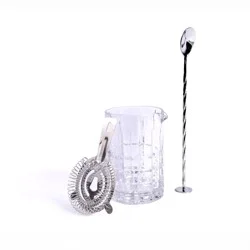 Houdini 3pc Cocktail Stir Set with Mixing Glass, Strainer and Spoon