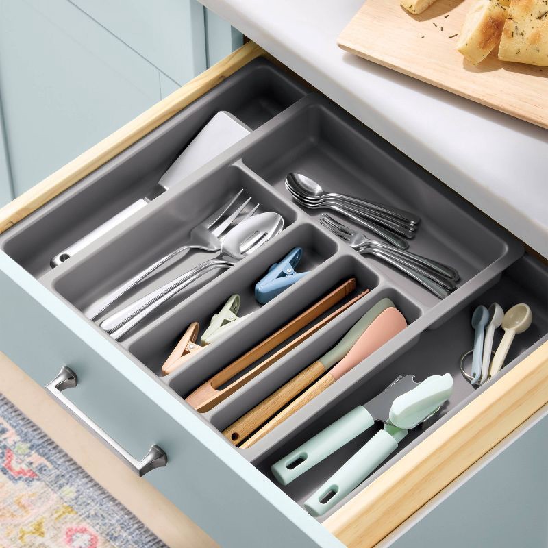 slide 2 of 4, Plastic Expandable Utensil Drawer Organizer Gray - Brightroom™, 1 ct