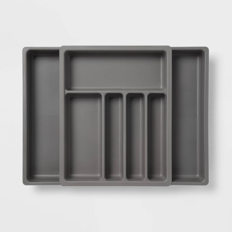 slide 4 of 4, Plastic Expandable Utensil Drawer Organizer Gray - Brightroom™, 1 ct