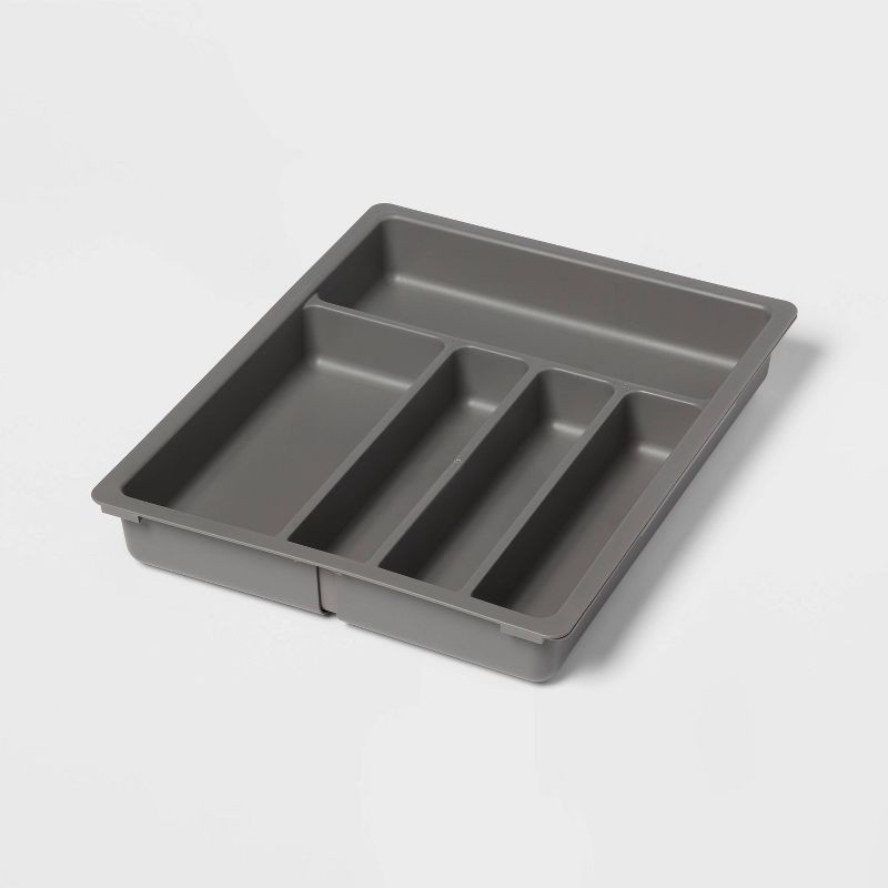 slide 1 of 4, Plastic Expandable Utensil Drawer Organizer Gray - Brightroom™, 1 ct