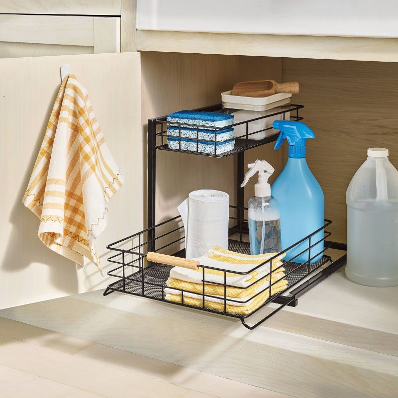 slide 2 of 3, Two Tiered Metal Under Kitchen Sink Storage Organizer Black - Brightroom™, 1 ct