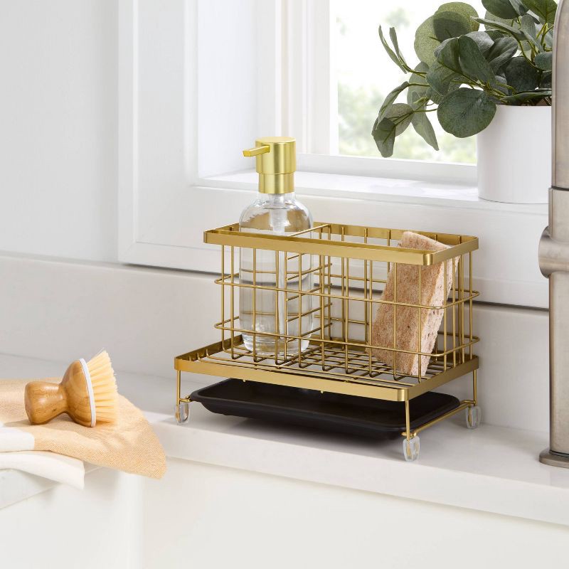 slide 2 of 3, Top of Kitchen Sink Sponge Brush and Caddy Organizer Champagne - Brightroom™, 1 ct