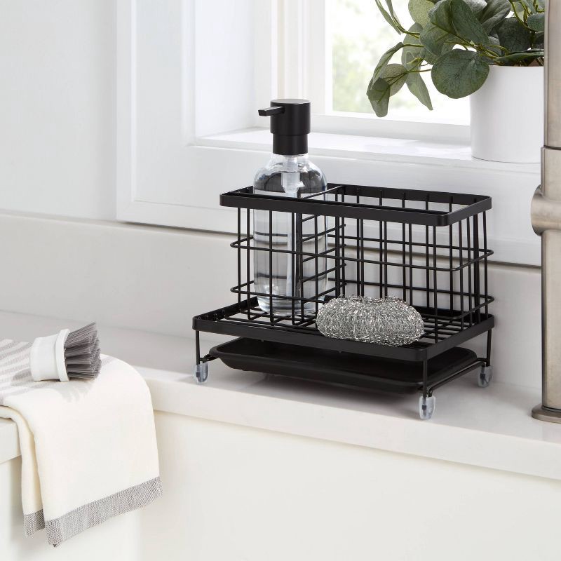 slide 2 of 3, Top of Kitchen Sink Sponge Brush and Caddy Organizer Black - Brightroom™, 1 ct