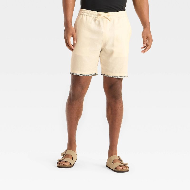 slide 1 of 3, Men's 7" Linen Pull-On Shorts - Goodfellow & Co™ Beige S, 1 ct