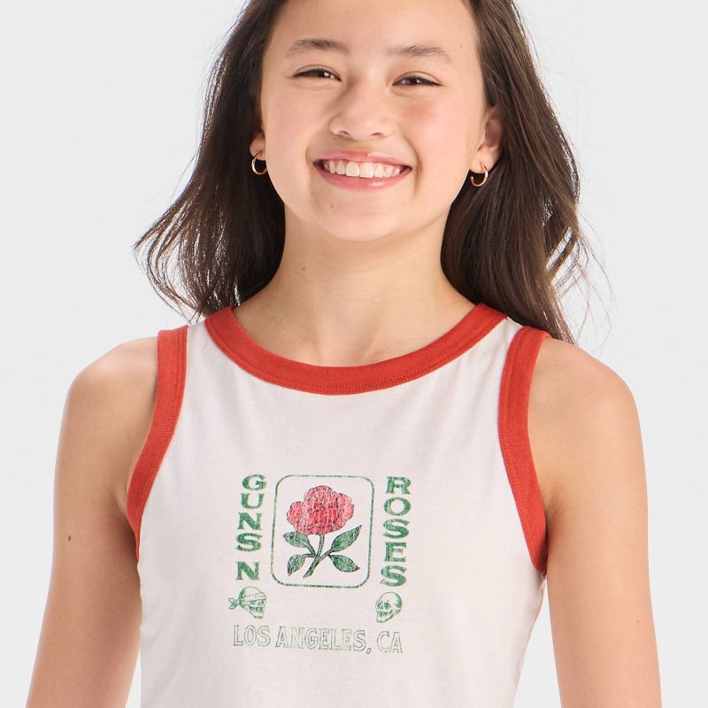 slide 2 of 4, Girls' Graphic Guns N' Roses Tank Top - White S: Cotton Polyester Blend, Scoopneck, Sleeveless, 1 ct