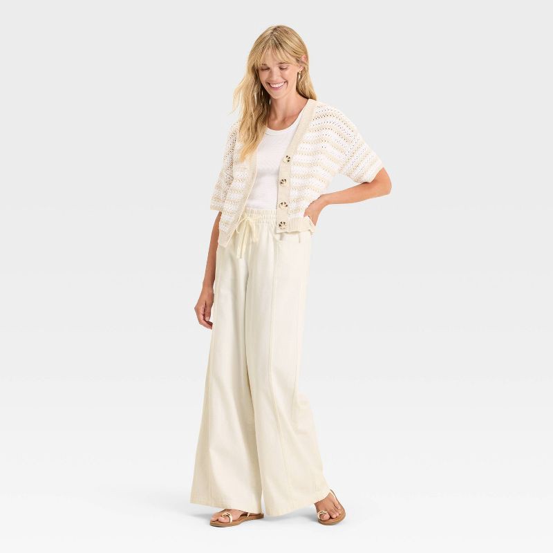 slide 2 of 3, Women's High-Rise Drawstring Wide Leg Relaxed Fit Beach Pants - Universal Thread™ White M, 1 ct