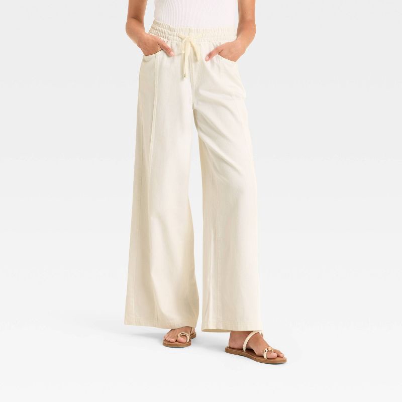 slide 1 of 3, Women's High-Rise Drawstring Wide Leg Relaxed Fit Beach Pants - Universal Thread™ White M, 1 ct