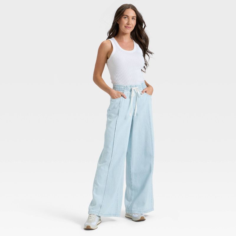 slide 2 of 3, Women's High-Rise Drawstring Wide Leg Relaxed Fit Beach Pants - Universal Thread™ Blue L, 1 ct