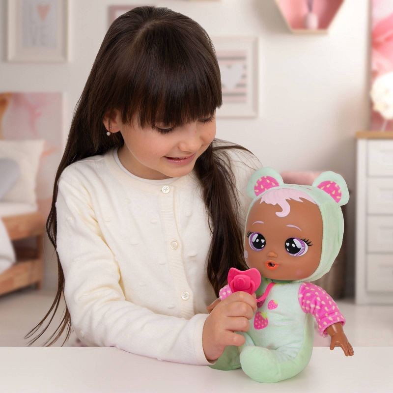 slide 7 of 8, Cry Babies Meal Time Mindy: Articulated Baby Doll with Pink Hair, Purple Eyes, Plastic Material, 1 ct