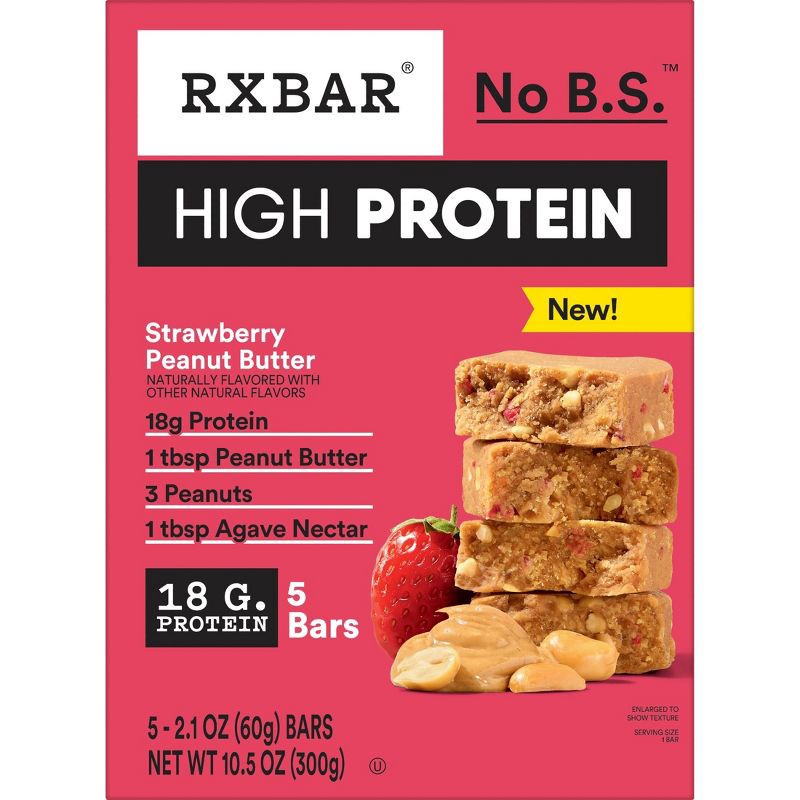 slide 10 of 11, RXBAR High Protein Bars Strawberry Peanut Butter - 10.5oz/5ct, 5 ct; 10.5 oz