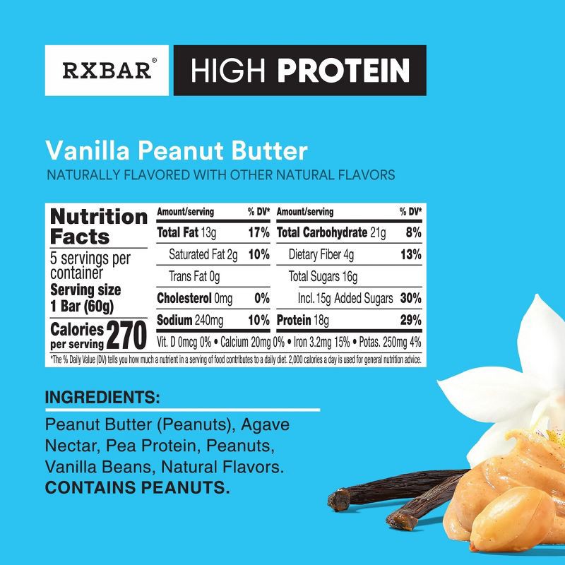 slide 6 of 10, RXBAR High Protein Bars Vanilla Peanut Butter - 10.5oz/5ct, 5 ct; 10.5 oz