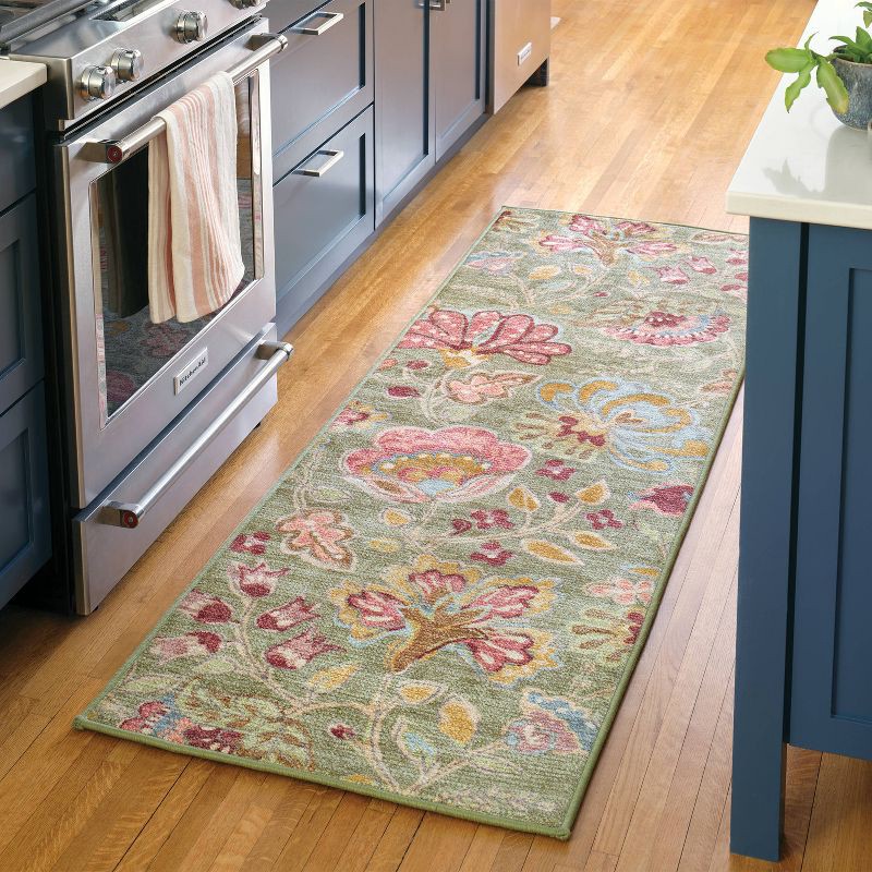 slide 2 of 4, 28"x84" Floral Memory Foam Runner Rug Sage Green - Threshold™, 1 ct