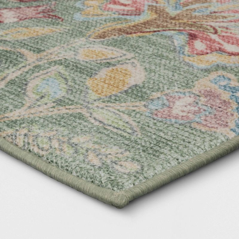 slide 3 of 4, 28"x84" Floral Memory Foam Runner Rug Sage Green - Threshold™, 1 ct