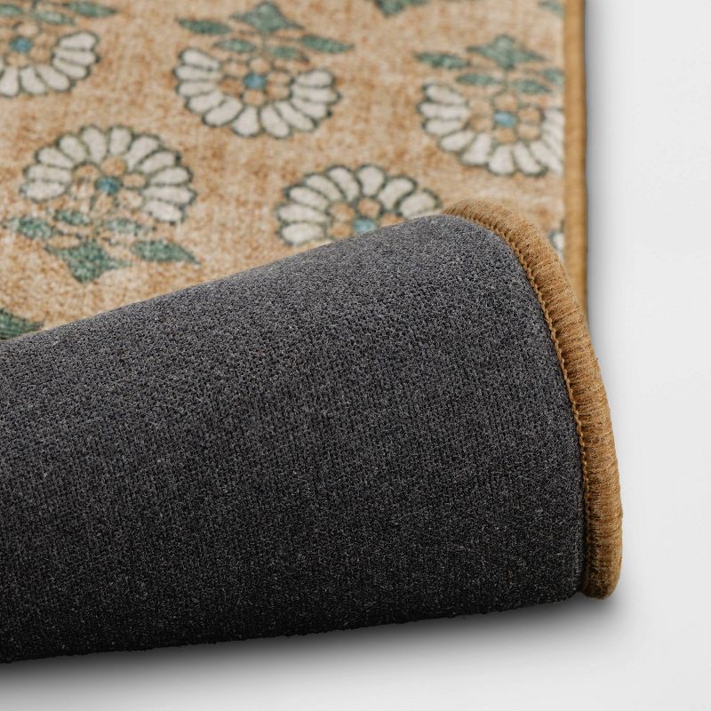 slide 4 of 4, 28"x84" Floral Block Memory Foam Runner Rug Yellow - Threshold™, 1 ct