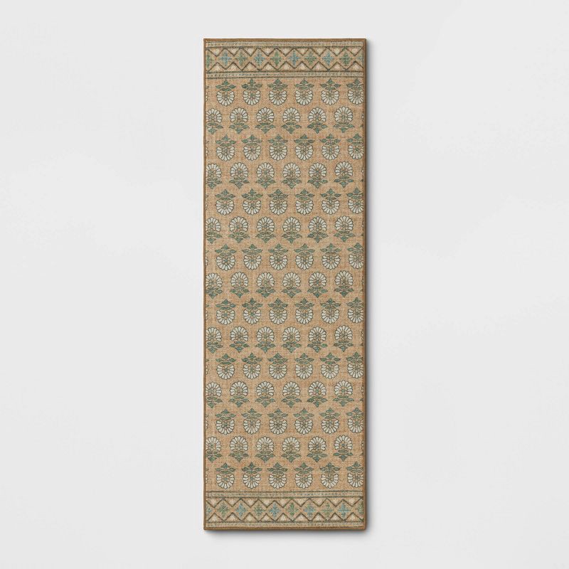 slide 1 of 4, 28"x84" Floral Block Memory Foam Runner Rug Yellow - Threshold™, 1 ct