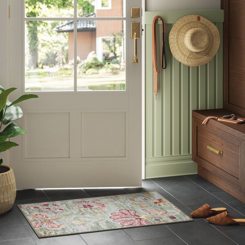 slide 2 of 4, 2'x3' Comfort Mat Floral Accent Rug Sage Green - Threshold™, 1 ct