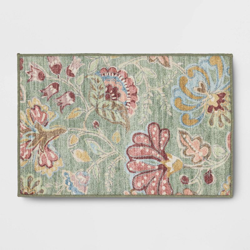 slide 1 of 4, 2'x3' Comfort Mat Floral Accent Rug Sage Green - Threshold™, 1 ct