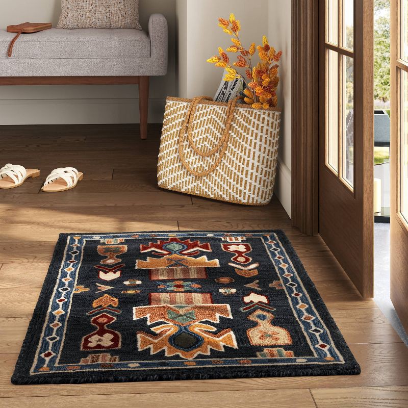 slide 2 of 4, 2'x3' Global Wool Accent Rug Blue - Threshold™, 1 ct