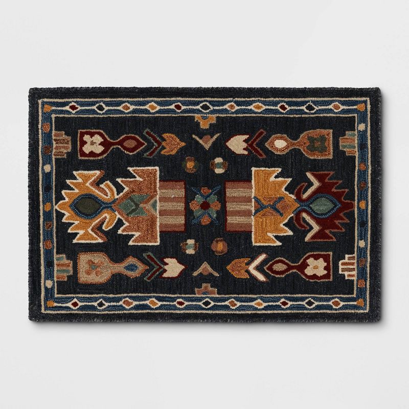 slide 1 of 4, 2'x3' Global Wool Accent Rug Blue - Threshold™, 1 ct