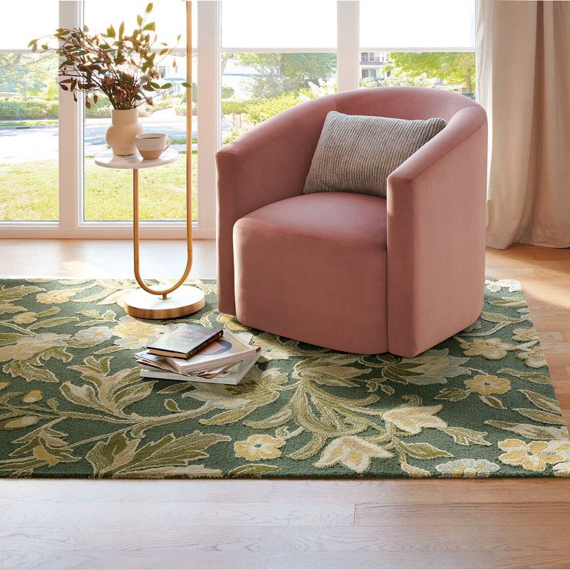 slide 2 of 4, 5'x7' Floral Handtufted Area Rug Dark Green - Threshold™, 1 ct
