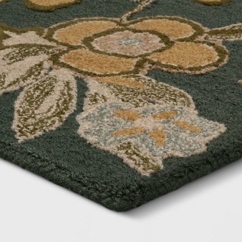 slide 3 of 4, 5'x7' Floral Handtufted Area Rug Dark Green - Threshold™, 1 ct