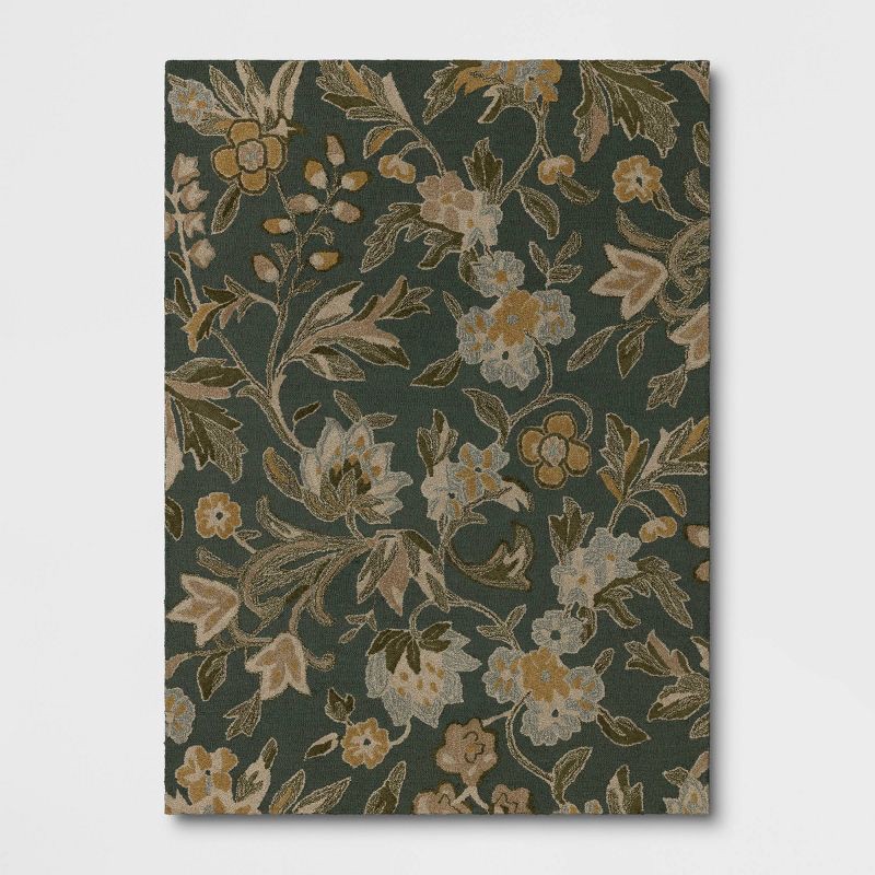 slide 1 of 4, 5'x7' Floral Handtufted Area Rug Dark Green - Threshold™, 1 ct