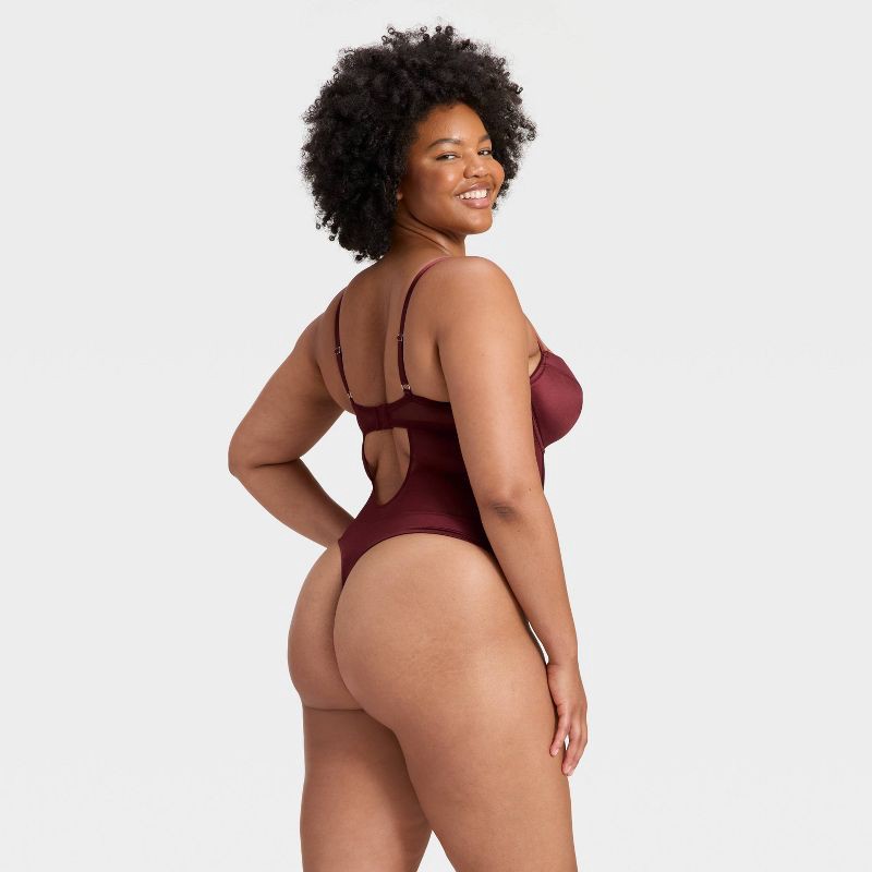 slide 5 of 5, Women's Satin and Mesh Lightly Lined Lingerie Bodysuit - Auden™ Berry Red XL, 1 ct