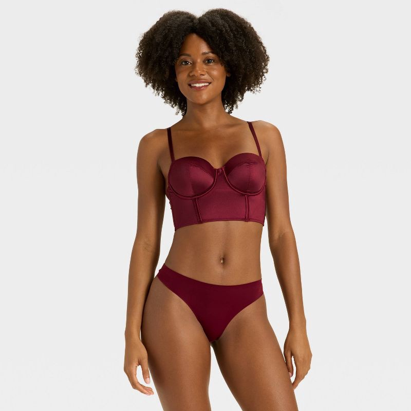 slide 3 of 5, Women's Satin Lightly Lined Lingerie Corset - Auden™ Berry Red M, 1 ct