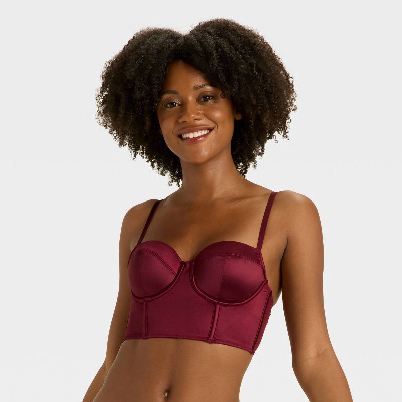 slide 1 of 5, Women's Satin Lightly Lined Lingerie Corset - Auden™ Berry Red M, 1 ct