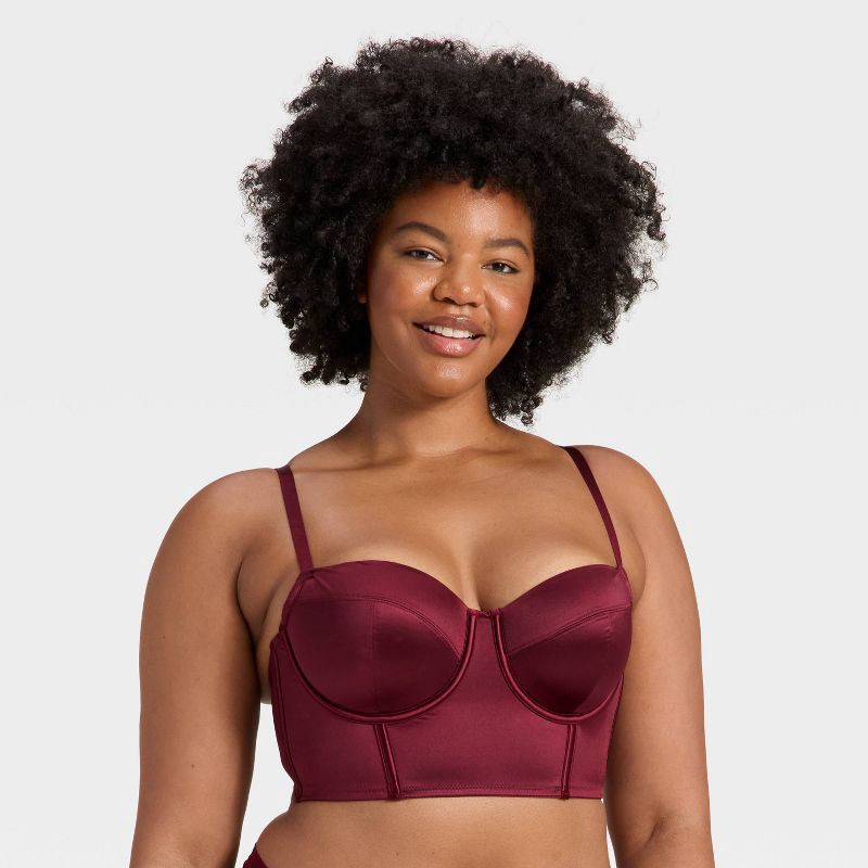 slide 4 of 5, Women's Satin Lightly Lined Lingerie Corset - Auden™ Berry Red XL, 1 ct