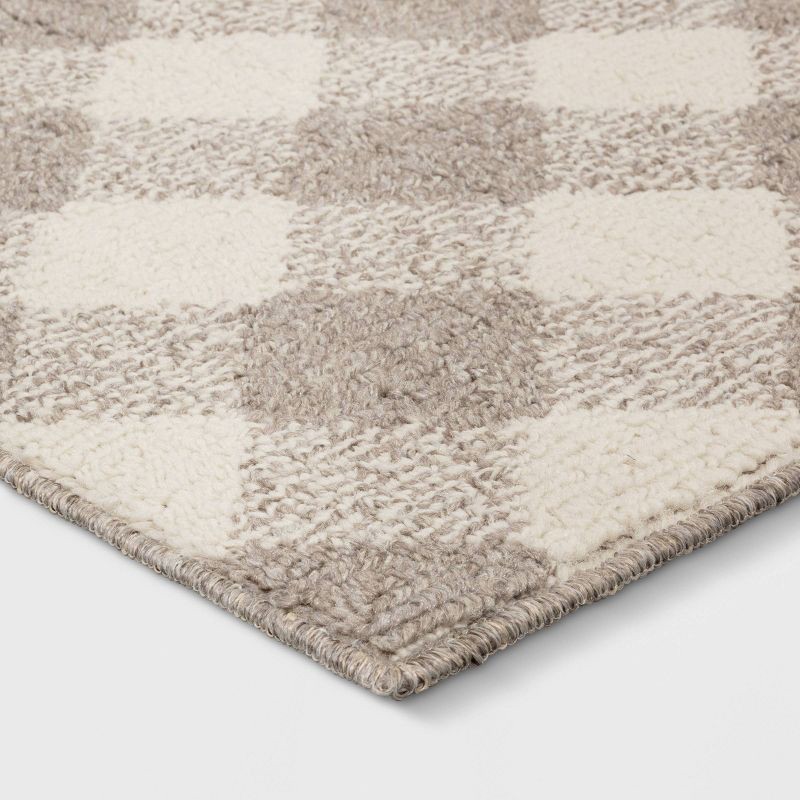 slide 3 of 4, 2'4"x7' Gingham Washable Runner Rug Heathered Gray/Ivory - Threshold™, 1 ct