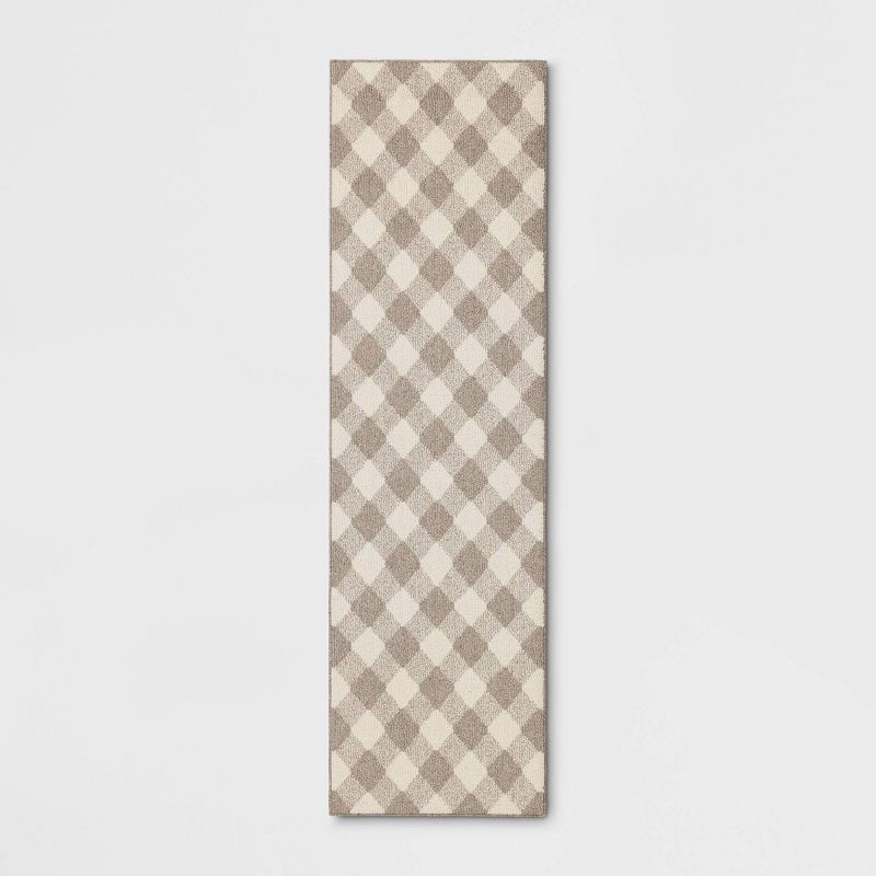 slide 1 of 4, 2'4"x7' Gingham Washable Runner Rug Heathered Gray/Ivory - Threshold™, 1 ct