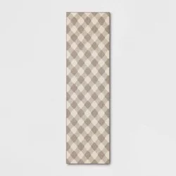 2'4"x7' Gingham Washable Runner Rug Heathered Gray/Ivory - Threshold™