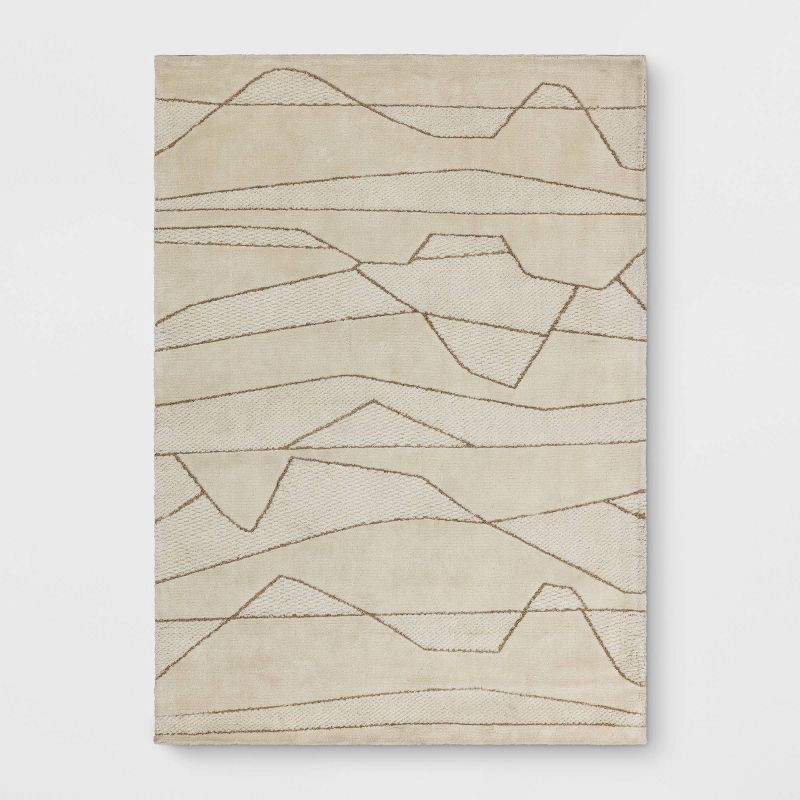 slide 1 of 4, 5'x7' Textured Knitted Area Rug Ivory - Threshold™, 1 ct