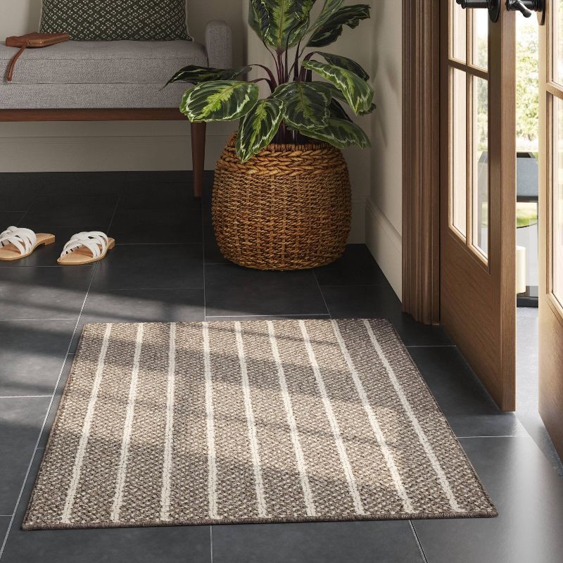 slide 2 of 4, 2'x3' Washable Striped Accent Rug Heathered Gray/Brown Almond - Threshold™, 1 ct