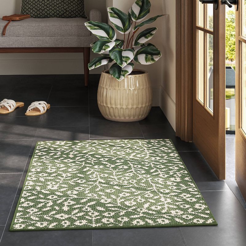 slide 2 of 4, 2'x3' Botanical Washable Accent Rug Fern Green - Threshold™, 1 ct