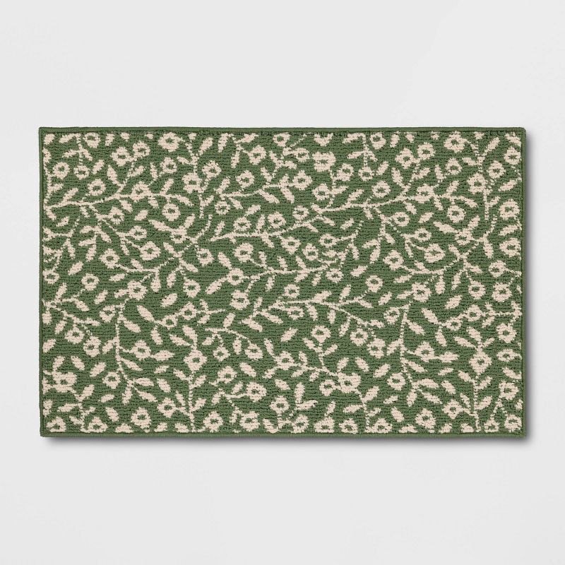 slide 1 of 4, 2'x3' Botanical Washable Accent Rug Fern Green - Threshold™, 1 ct