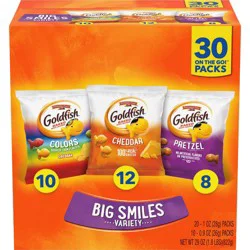 Goldfish Crackers Big Smiles Variety Pack with Cheddar, Colors and Pretzels Snack Packs - 29oz/30ct