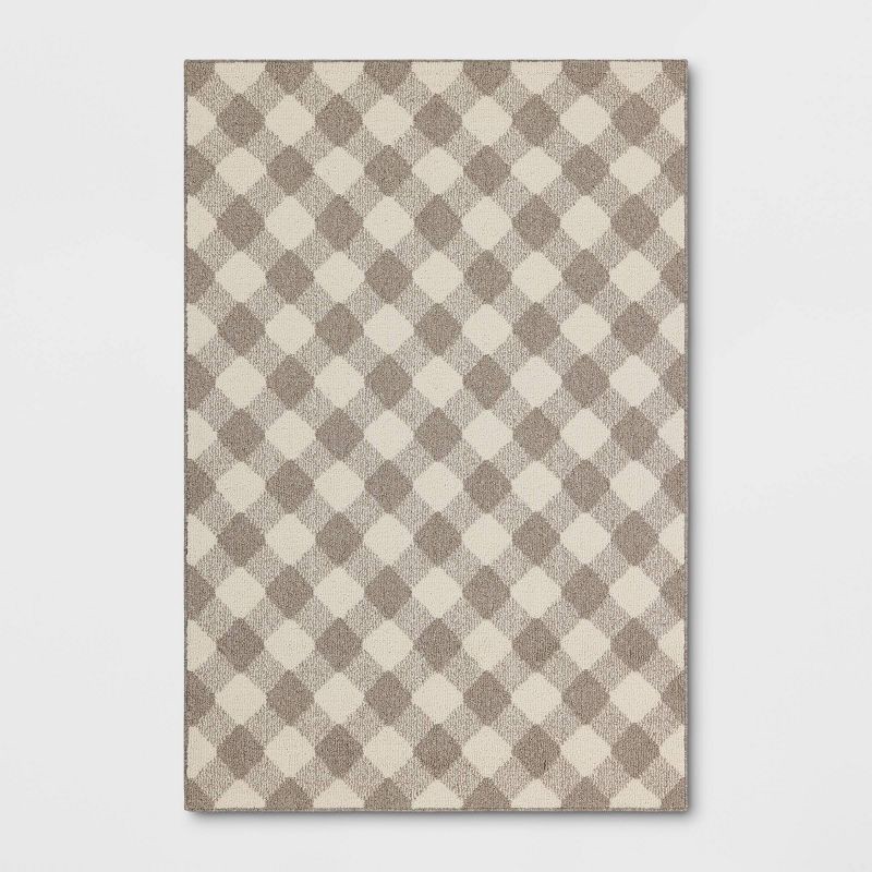 slide 1 of 4, 4'x6' Gingham Washable Area Rug Heathered Gray/Ivory - Threshold™, 1 ct
