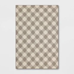 4&#x27;x6&#x27; Gingham Washable Area Rug Heathered Gray/Ivory - Threshold™