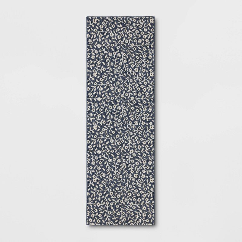 slide 1 of 4, 28"x84" Botanical Washable Runner Rug Indigo - Threshold™, 1 ct