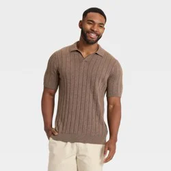 Men's Textured Johnny Collared Pullover Sweater - Goodfellow & Co™ Taupe S
