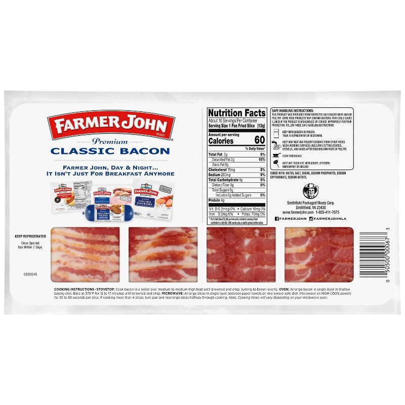 slide 2 of 4, Farmer John Classic Bacon - 12oz, 12 oz